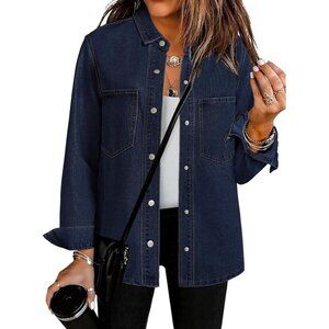 Trendy Women Denim Jacket Casual Long Sleeve Button Down Western Pockets